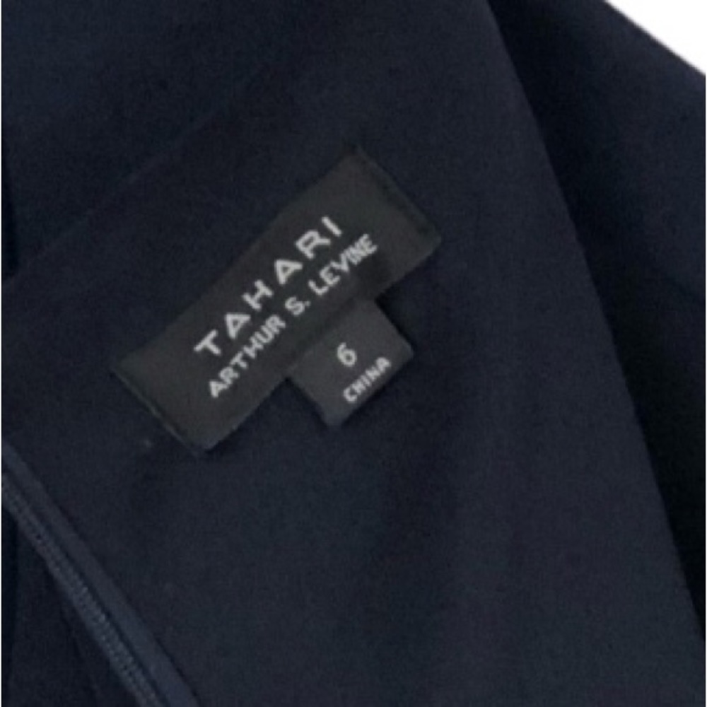 Tahari ASL Navy Asymmetric Collared Sheath Dress 6 - Picture 14 of 16